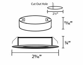 Round Recessed or Surface Mounted LED Puck light dimensions