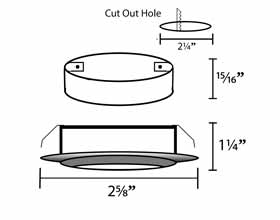 Round Recessed or Surface Mounted LED light with gimbal head dimensions